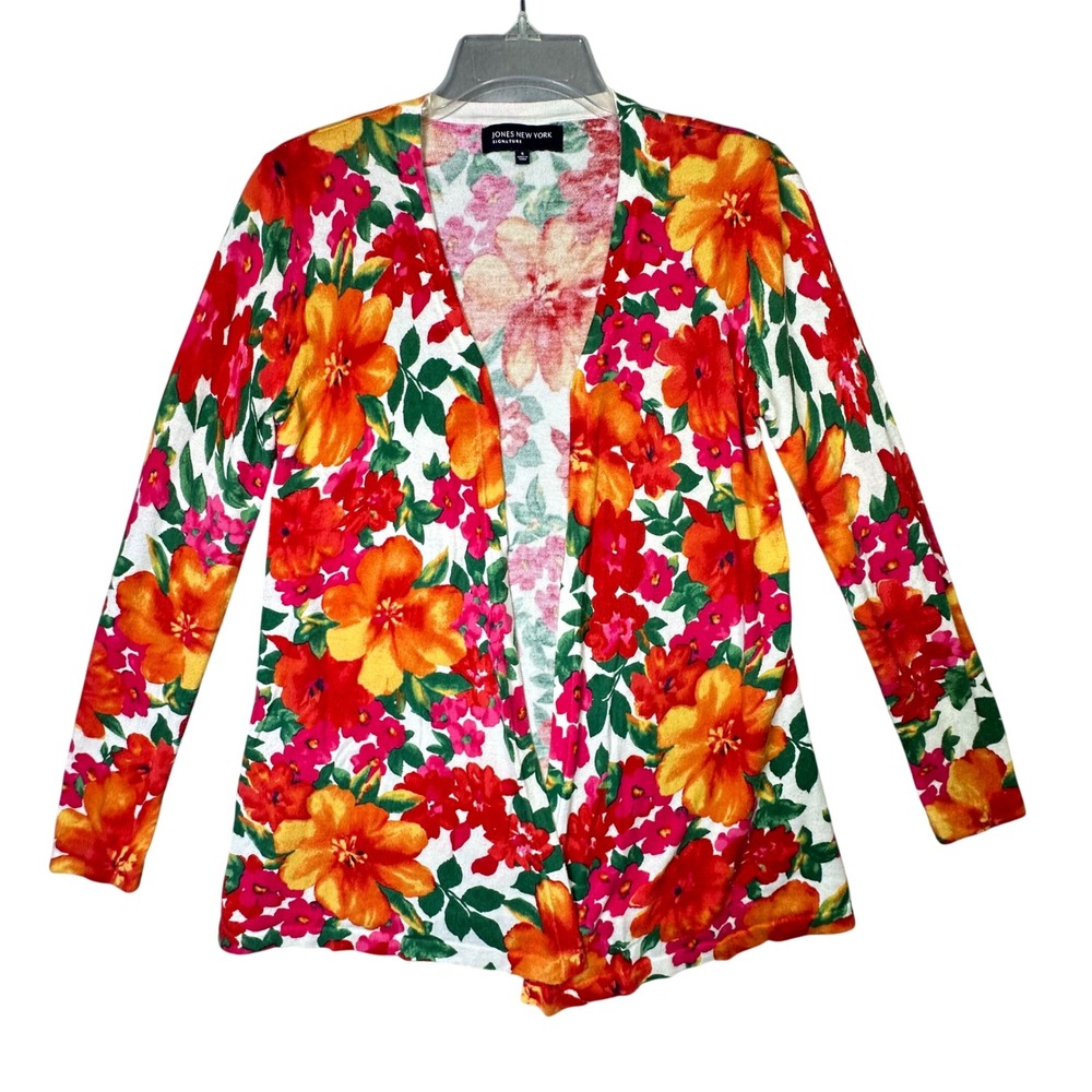 Jones New York Floral Open Front Cardigan Botanical Print Size S Cottagecore